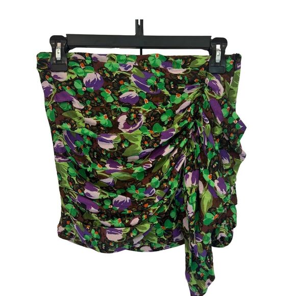 Zara Women’s Faux Wrap Floral Side Ruched Mini Skirt Size Small - Picture 4 of 7